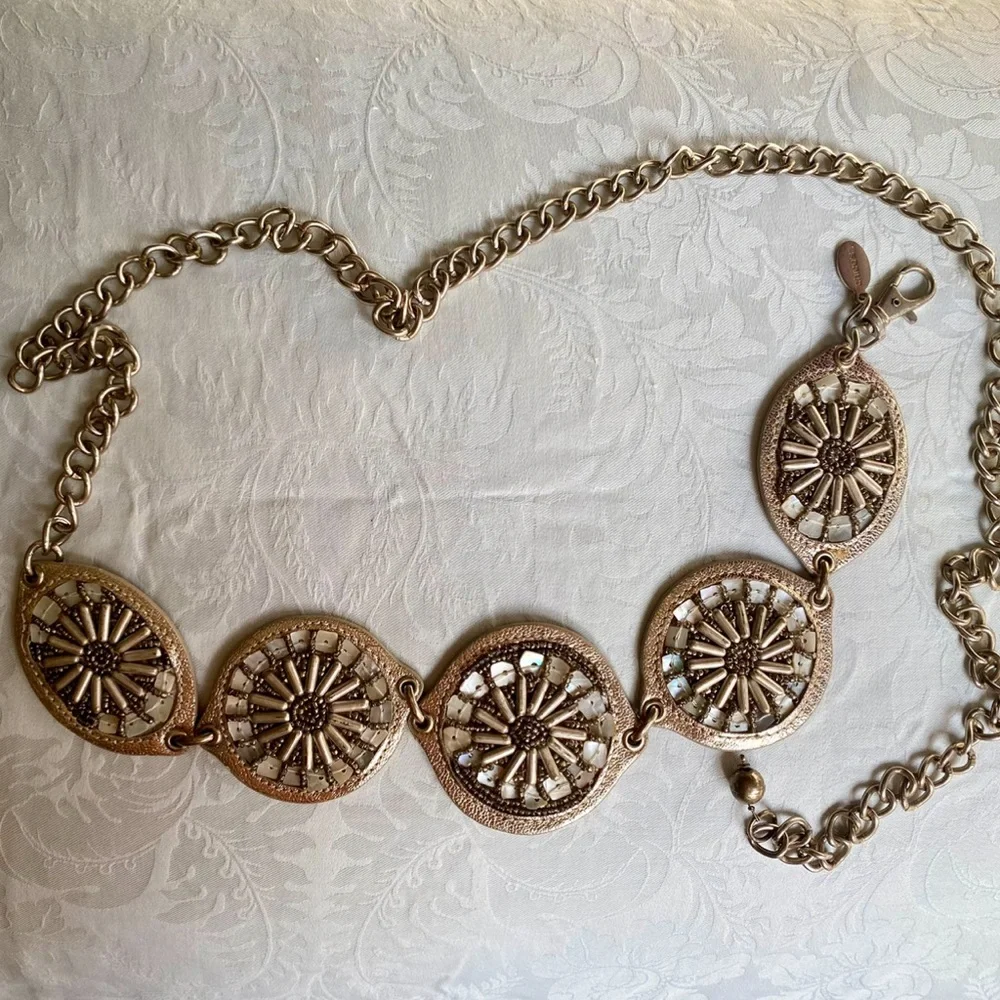 Chico’s Beaded Leather & Chain belt, One Size